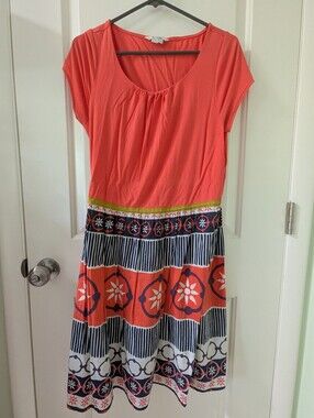 Boden Coral Scoop-Neck Mixed-Print Midi Dress